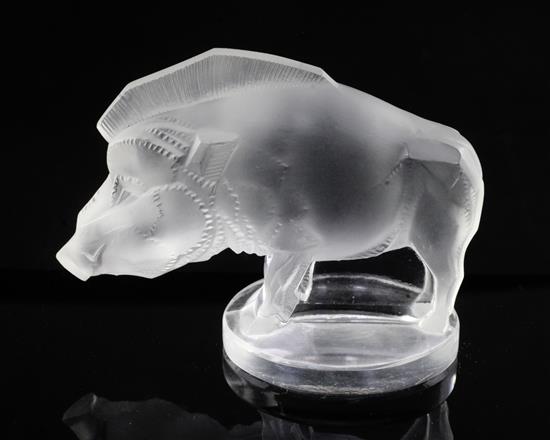 Sanglier/Wild Boar. A glass mascot by René Lalique, introduced on 3/10/1929, No.11802 Height 6.7cm.